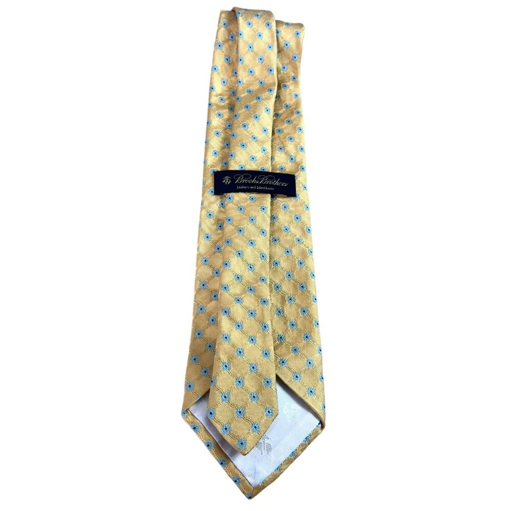 Brooks Brothers Makers and Merchants Menswear Classic Necktie Floral Tile Gold - Picture 8 of 10